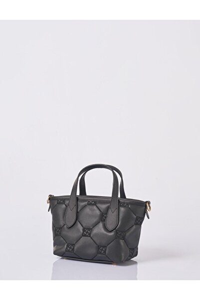 Kayra Monogram Logo Embroidered Tote Bag Black