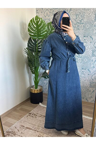 MODA HEON Şık ve Rahat Denim Tesettür Elbise - Bağcıklı Model