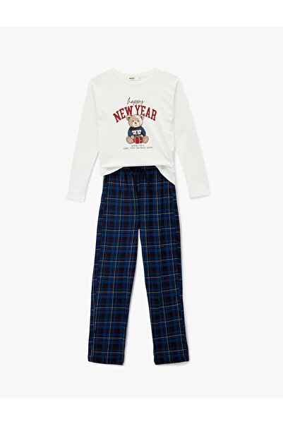 Koton Cotton Long Sleeve Crew Neck Christmas Themed Pajama Set