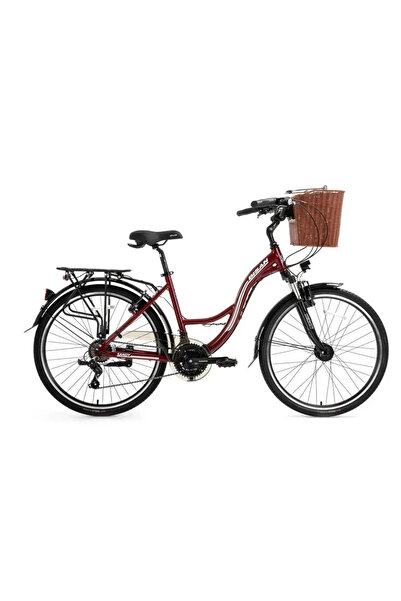 Bisan SANDY SEPETLİ KADIN ŞEHİR BİSİKLETİ 43CM V 26 JANT 21 VİTES BORDO BEYAZ