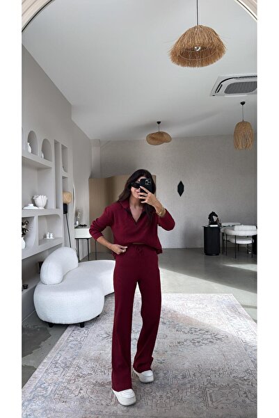 Buket Teke Claret Red Half Zipper Corded Fabric Basic Set