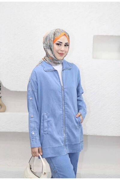My City 5681 - Stylish Comfortable Thin Fabric Women's Soft Denim Pants Jacket Set