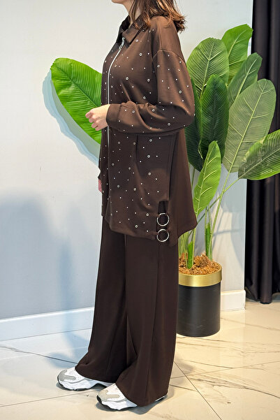 Lale Butik Zımba Detail Tunic Trousers Set 2121 Brown