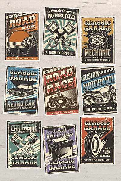 qoeuyl boutique مجموعة من 9 بطاقات بريدية بتصميم سيارات ودراجات نارية عتيقة
