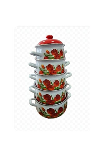 Arian 5-piece Enameled Pot Set with Lids, 2.1/2.8/3.8/4.8/6.2 L, Tulip design