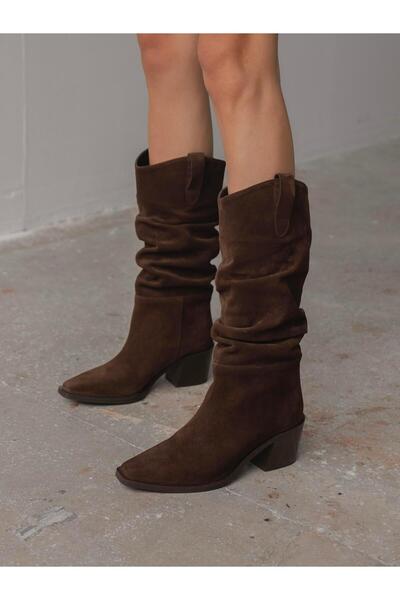 ECENİN BUTİĞİ Dunee Kahve Süet Hakiki Deri Kadın Çizme