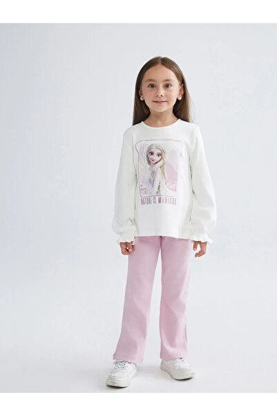 LC Waikiki Lcw Kids Ecru Elsa Printed Girls' T-Shirt and Leggings 2-Pack