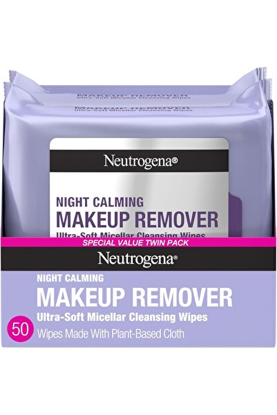 Neutrogena مناديل تنظيف الوجه الليلية المهدئة لإزالة المكياج، مناديل وجه للاس...