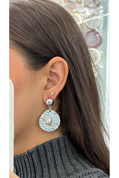 lysiaaccessory Vintage Pearl and Zircon Stone Detailed Brand Model Silver Ear...