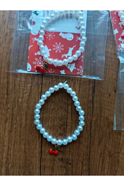 LORESİMA AKSESUAR Christmas Themed Greeting Card Cherry Pearl Bracelet (4 Pie...