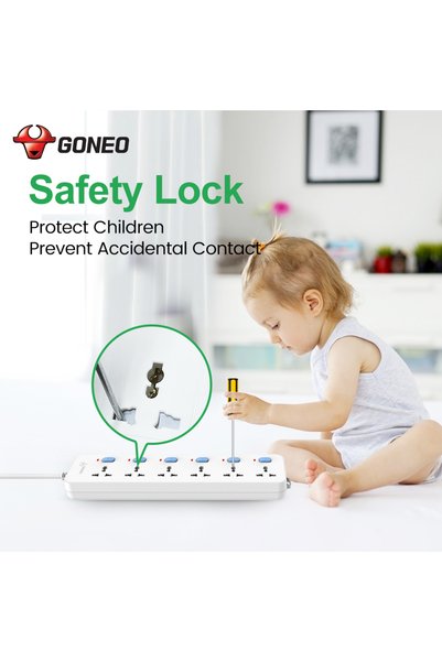 GONGNIU Universal Extension Cord Multi-Socket Power Strip With Individual Switches.