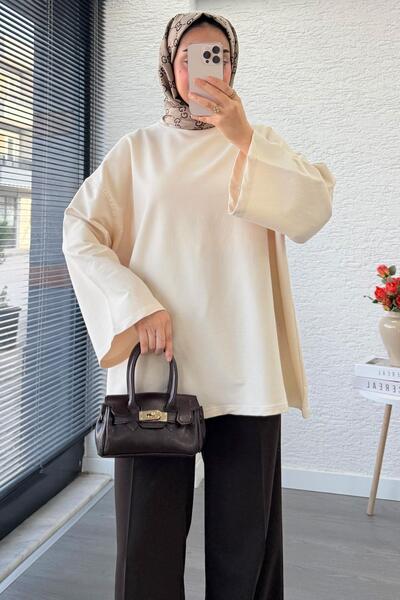 MELEK ARAZ Volan Kol Basic Oversized Tunic – Cream