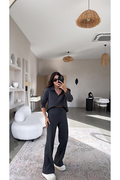 Buket Teke Anthracite Half Zipper Corded Fabric Basic Set