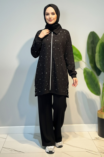 Lale Butik Zımba Detail Tunic Trousers Set 2121 Black