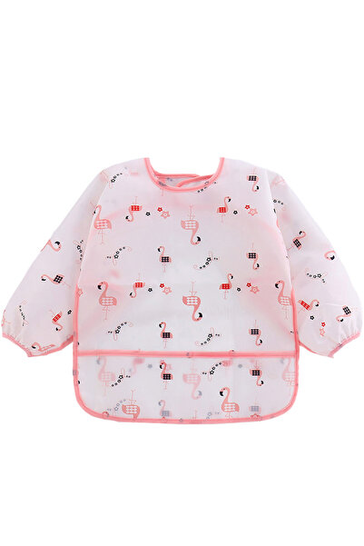 OEM Bavetă cu mânecă lungă pentru bebeluși, impermeabilă, cu model flamingo, ușor de curățat, cu buzunar