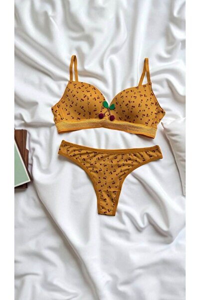 dem merys 4-Piece Cherry Netting Wireless Unpadded Bra Set