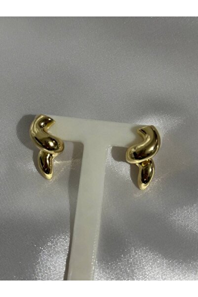 lysiaaccessory أقراط ذهبية كبيرة الحجم بتصميم ملتوي