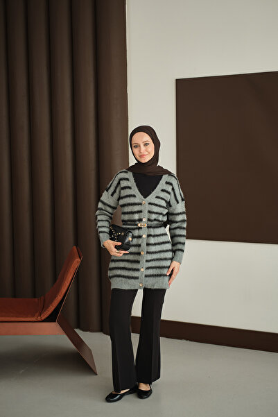 LOCCO Γυναικεία ριγέ μακριά πλεκτή ζακέτα καπνιστή