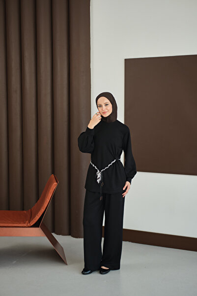 LOCCO Γυναικείο κοστούμι με σχέδιο με ζώνη μαύρο