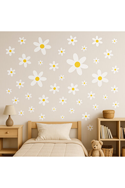 ReklamX Kitchen, Living Room, Wall Sticker – White Daisy Design (Decorative Floral Pattern Foil)