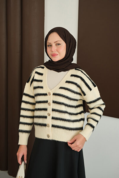 LOCCO Women's Short Knit Cardigan White