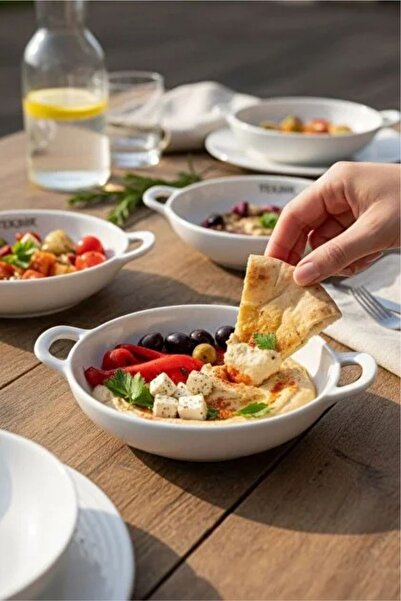 Tekbir 3'lü Porselen Kulplu Yuvarlak Meze ve Sunum Tabağı 19.2x15.1x4.2 Cm