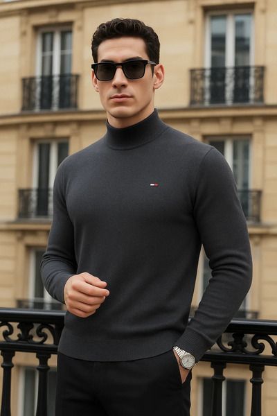 comstar Pulover pentru bărbați, la modă, de iarnă, cu jumătate de gât, tricotat afumat