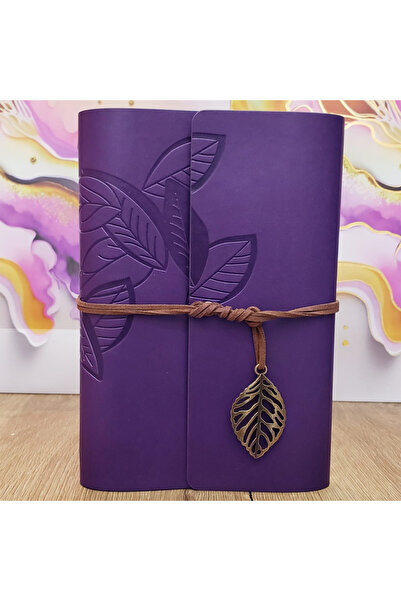 Skygo Leaf Patterned Unlined Leather Notebook Purple