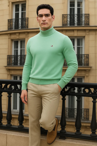 comstar Men's Trendy Winter Half-High Neck Mint Knit Sweater