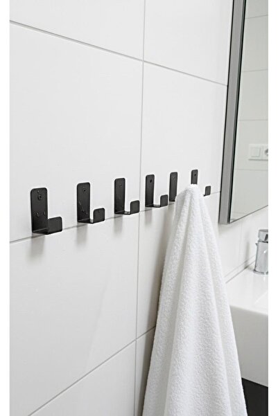 ARNESE HOME 6’lı Metal Yapışkanlı Siyah Mat Bornoz/Havlu Askısı