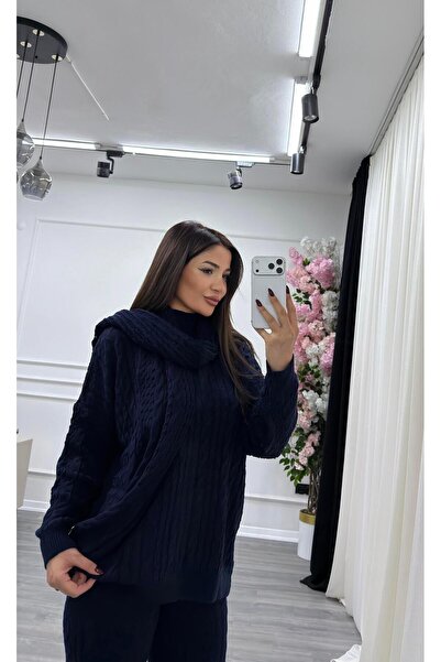 Daves Scarf Hair Knitwear 3-Piece Knitwear Set - Navy Blue