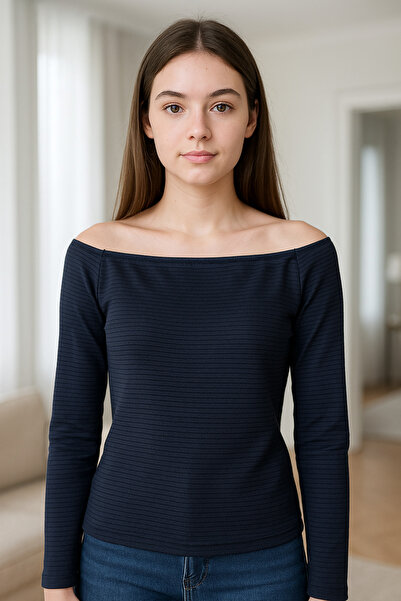 ELMODA أسود، مكشوف الكتفين، ياقة مسطحة، مقاس مناسب / ضيق