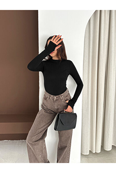 b buhari bykoc guler rotund Bluză cu mânecă lungă, cu închidere cu degete