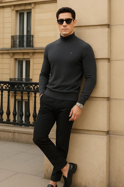 comstar Pulover pentru bărbați, la modă, de iarnă, cu jumătate de gât, tricotat afumat