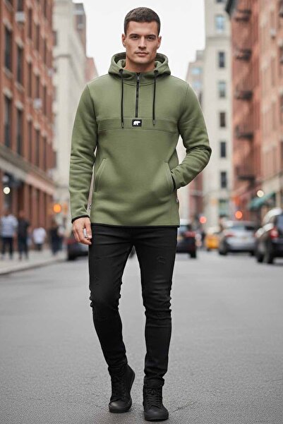 Bad Bear Half Zipper Hooded Men's Sweatshirt Inside Polor