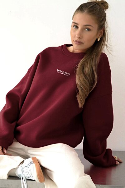 The Champ Clothing Γυναικείο φούτερ oversized CHMP STUDIOS Βουργουνδίας – Λαιμόκοψη, 3 κλωστές από φλις σαρδουνικό
