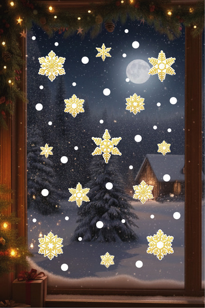 Ayza Tasarım مجموعة ملصقات ندفة الثلج لعيد الميلاد ذات مظهر ذهبي |   ديكور ال...