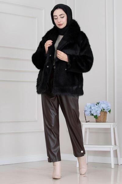 Sevitli Shawl Collar Velcro Faux Fur-Black