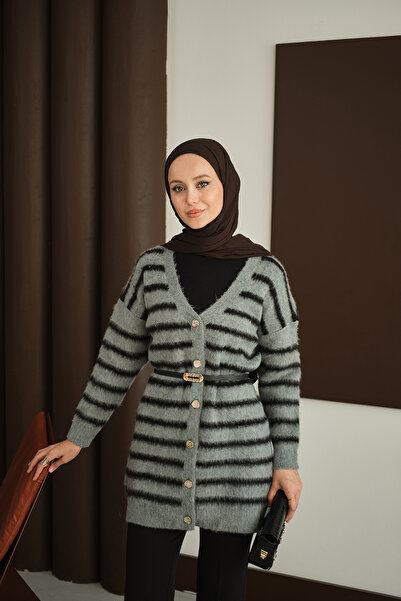 LOCCO Γυναικεία ριγέ μακριά πλεκτή ζακέτα καπνιστή