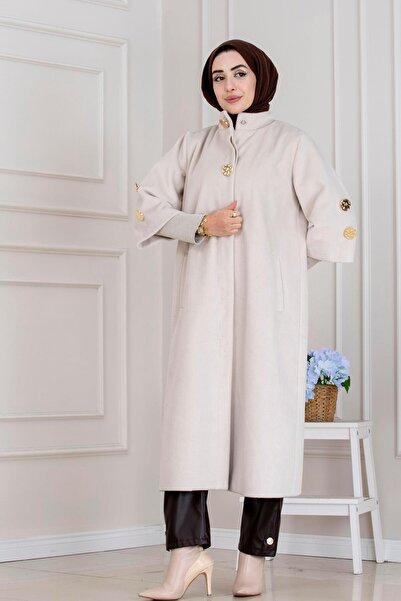 Sevitli Hakim Collar Brooch Button Detailed Coat-Stone