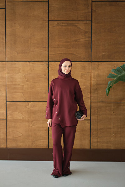 LOCCO Women's Mock Neck Set Burgundy