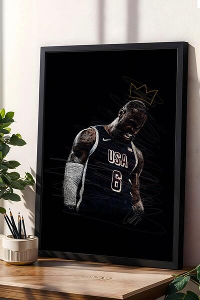 Saturn Pictură înrămată cu portretul lui LeBron James, baschet NBA - poster e...