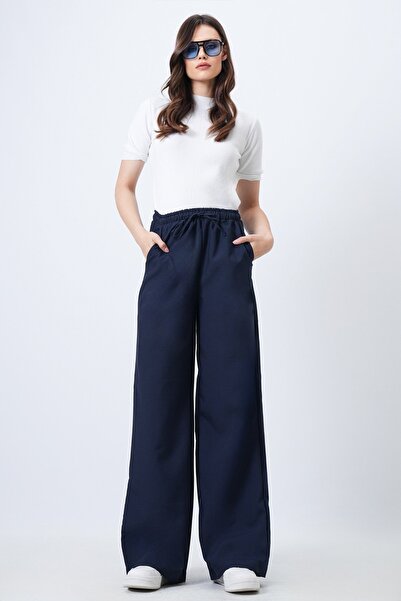 Trend Alaçatı Stili Women's navy blue elastic waist double pocket Palazzo Pants vs01717