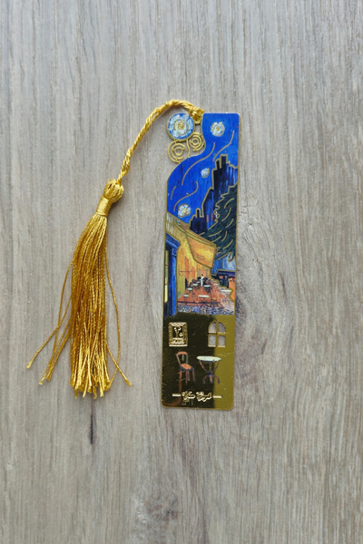 Kolbi Craft علامة كتاب معدنية ذهبية اللون على شكل فان جوخ من كافيه تيراستا، هدية فنية