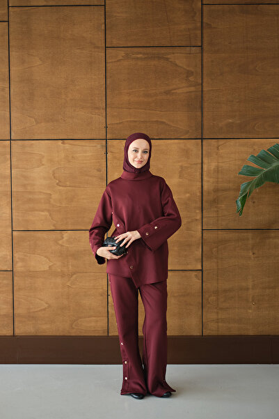 LOCCO Women's Mock Neck Set Burgundy