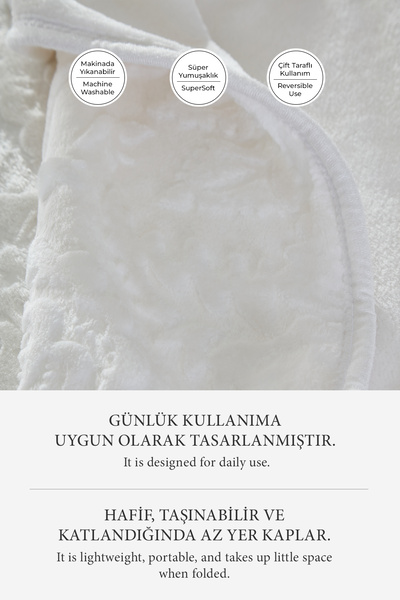 Evlen Home Collection Maya 3 kg Embos Printed Blanket Double Size Thick Soft 220X240 cm Cream Off-White