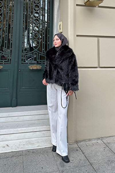 LOCCO Detaliu din păr de căprioară pentru femei, negru