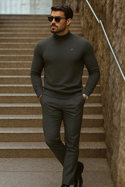 comstar Pulover pentru bărbați, cu jumătate de gât, tricot premium afumat