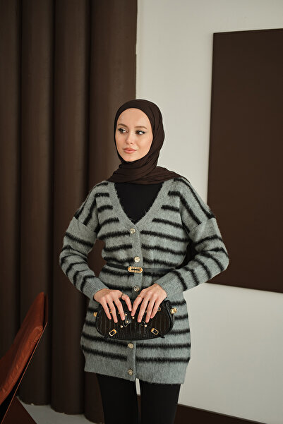 LOCCO Γυναικεία ριγέ μακριά πλεκτή ζακέτα καπνιστή