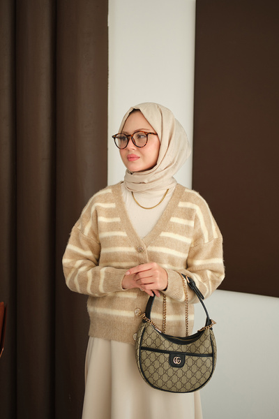 LOCCO Γυναικεία κοντή πλεκτή ζακέτα βιζόν